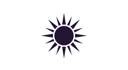 Obraz premium Simple black sun icon with long sharp rays radiating from a central circle isolated on a white background for weather symbols.