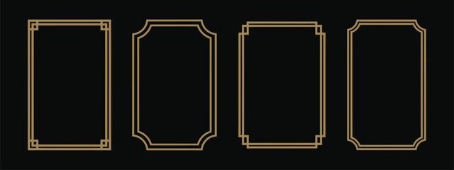 Thin metallic rectangle frames, shiny gold foil borders, geometric art deco style vector illustration for photo, card, emblem, label, or cadre design. © BASAR BIN HABIB