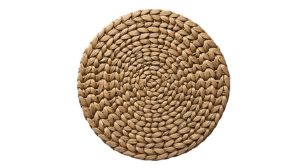 Round Woven Rattan or Jute Placemat Isolated on White. Natural Fiber Coaster Texture.