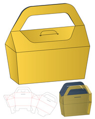 Retail Handle Box Packaging Mockup with dieline Template for Bakery and Gifts