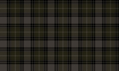 Seamless plaid fabric in dark grey, olive green, and black, ideal for clothing, skirt, trouser, and blanket designs, adding a distinctive modern classic touch.