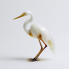 Obraz premium Elegant White Crane Sculpture with Golden Accents on White Background