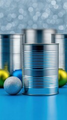 Canned food and dry goods for donation drive concept in modern kitchen setting providing community support and social welfare charity marketing banner background