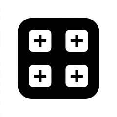 Obraz premium Four White Plus Signs Arranged In A Two By Two Grid On A Black Rounded Square Background