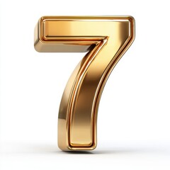 Golden Number Seven Shiny Metallic 3D Render Isolated On White Background