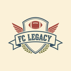 Vintage American Football Emblem with Majestic Wings and Laurel Wreath Banner - Classic Shield Logo Design Symbolizing Athletic Heritage and Team Spirit for Sporting Clubs