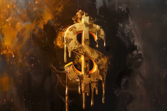 Golden Dollar Sign Melting Down Concept of Inflation and Crisis
