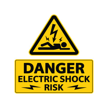High voltage danger electric shock risk sign featuring lightning bolt and person silhouette on bright yellow warning template
