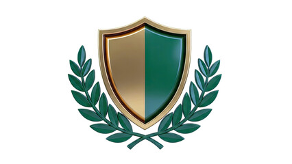 Obraz premium Gold and Green Shield with Laurel Wreath