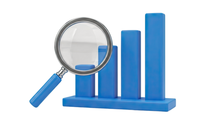 Magnifying glass over blue bar graph symbolizing data analysis