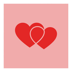 Two Red Hearts Interconnected Simple Design.