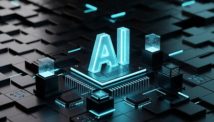 artificial intelligence visualizes machine learning and data processing on a futuristic digital circuit board for innovative computing