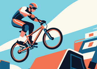 Obraz premium Cyclist Athlete Jumps in the Arena Illustrator Artwork Creative Design Template 