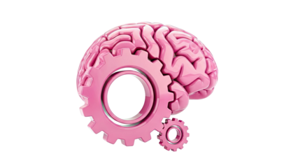 Pink Brain and Gears Illustration