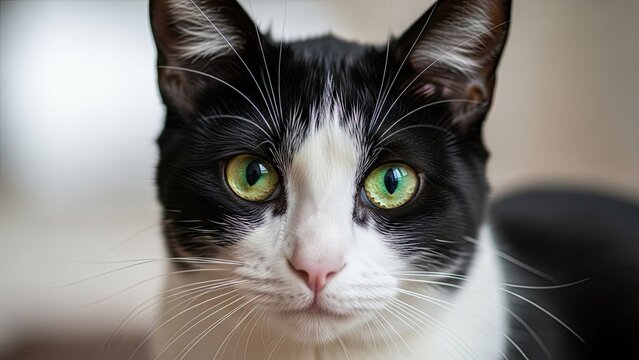 Close-up of a black and white cat - Powered by Adobe