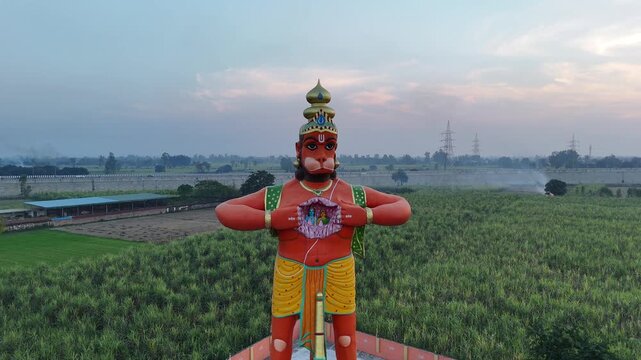 Aerial shot of Hanuman ji statue in India
