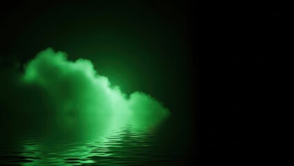 Fototapeta premium Mysterious green fog billowing over calm water under neon spotlight