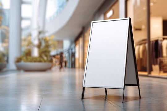 Blank signboard in modern shopping mall interior