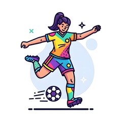 colorful female football player silhouette