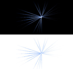 Obraz premium Light blue starburst explosion with radiating light beams and subtle motion on black and transparent backgrounds, abstract graphic element