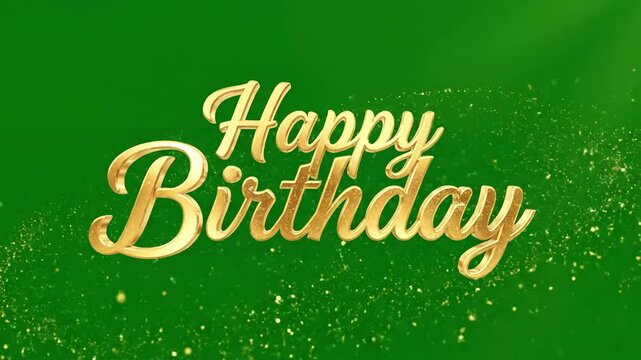 Green Screen golden happy birthday lettering isolated on background scene 1 with distortion, overlay, glitch, static noise, scan lines black background, 4k animated video loop