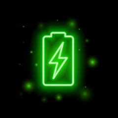 glowing neon fast charging battery with electric bolt