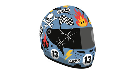 Obraz premium Blue Racing Helmet with Lucky Number Thirteen.