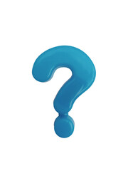 Glossy Blue Question Mark Symbol , 3D Vibrant Plastic Punctuation Mark for FAQ, Help, Support, Inquiry, Educational Projects, and Playful Graphic Design isolated on transparent background.