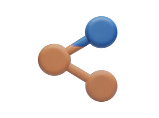 3D clay share icon rounded node and connection isolated on transparent background 3D rendering of a molecular structure