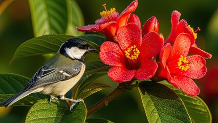 Bird perched on flowering branch