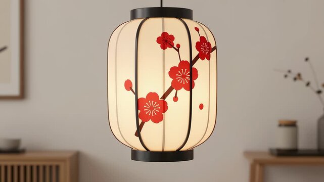 Chinese paper lantern with red plum blossom pattern