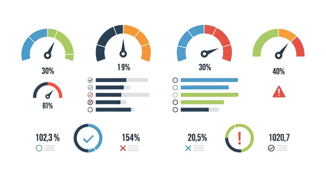 Modern Infographic Elements for Business Data Analysis and Performance Measurement Dashboards