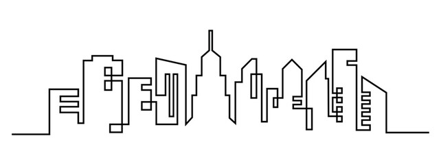 Fototapeta premium Cityscape continuous construction One single outline. City building vector illustration 