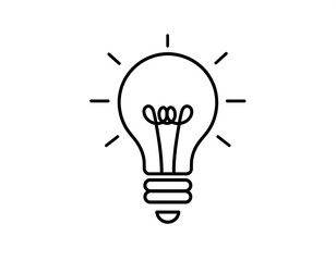 A simple line drawing of a lightbulb with rays emanating from it