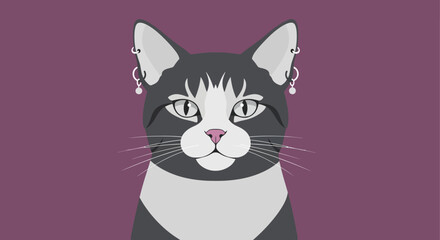 Obraz premium Black and White Cat Illustration Portrait.