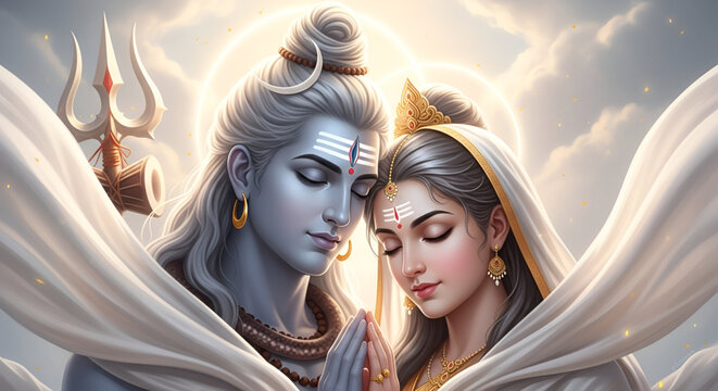 Maha shivratri shiva parvati divine love devotion showing calm hindu spirituality faith prayer emotion sacred culture art background