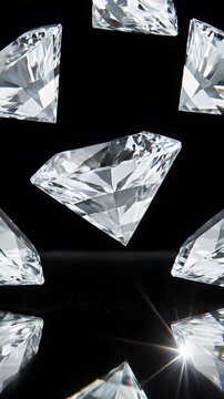 Sparkling Diamonds Floating Against a Dark Background