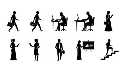 Obraz premium Silhouettes of Business Professionals in Various Poses.