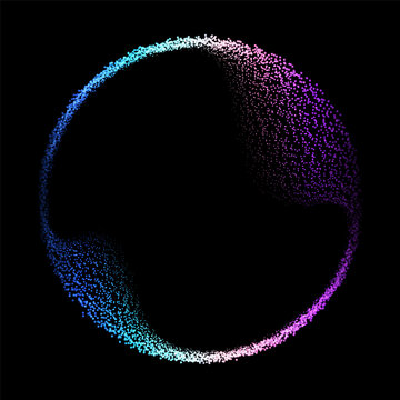 Abstract glowing particle circle with spectrum light gradient on black background