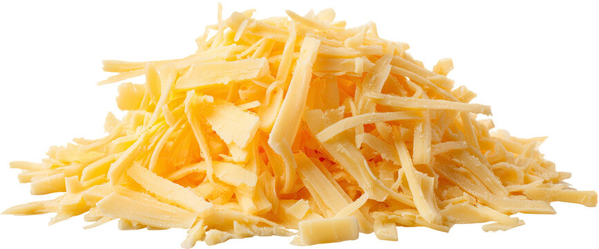 Pile of Shredded Cheddar Cheese, Delicious Dairy Food Ingredient Isolated on Transparent Background