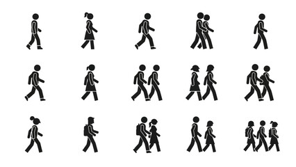 Fototapeta premium Silhouettes of People Walking in Various Directions.