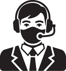 Customer support representative wearing headset and mask