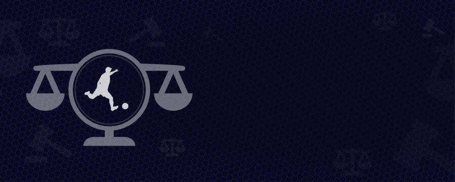 Sports Law and Football Justice Vektor with Copy Space for Athlete Contracts Doping Arbitration Transfer Regulations Sports Management Fairness Competition and Disciplinary Actions