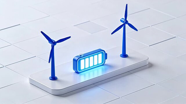Wind turbines and battery on platform