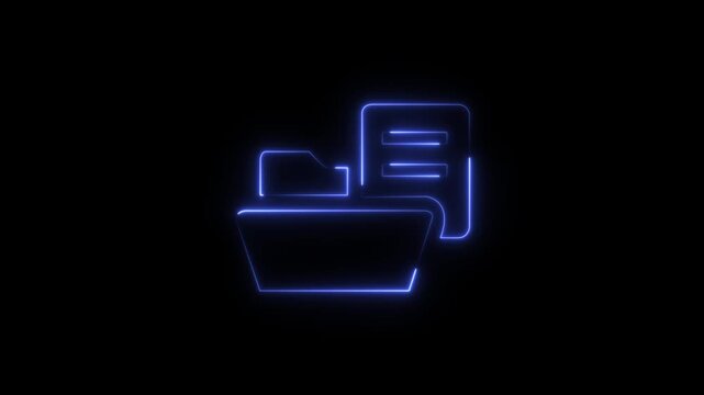 Abstract glowing neon folder icon animation with dark background.Futuristic glowing neon folder icon with smooth animated.