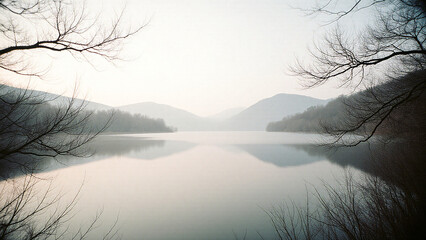 Scenic Misty Lake Bare Trees Nature Landscape