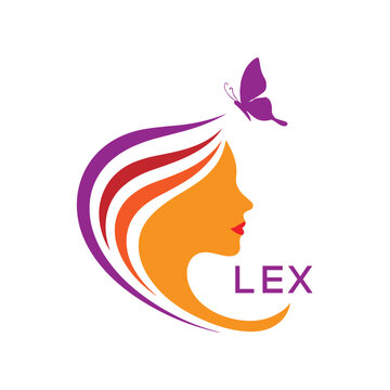 LEX Star Beauty Logo with Elegant Woman Silhouette. LEX Feminine Salon, Spa & Cosmetic. LEX Branding Icon.
