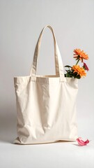 A white tote bag with orange flowers