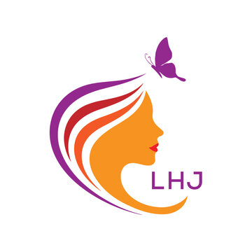LHJ Star Beauty Logo with Elegant Woman Silhouette. LHJ Feminine Salon, Spa & Cosmetic. LHJ Branding Icon.
