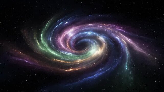 Colorful Cosmic Vortex in Space - A vibrant, swirling vortex of colors including purple, green, and blue, set against a backdrop of countless stars, representing cosmic energy and the space-time